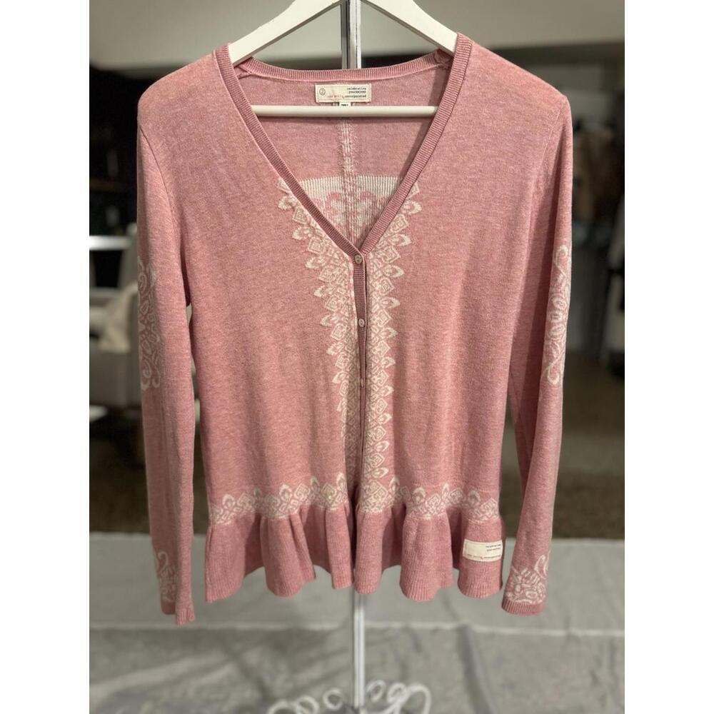Odd Molly Pink Ruffle Sweater 100% Cotton Sz 2 Or Medium